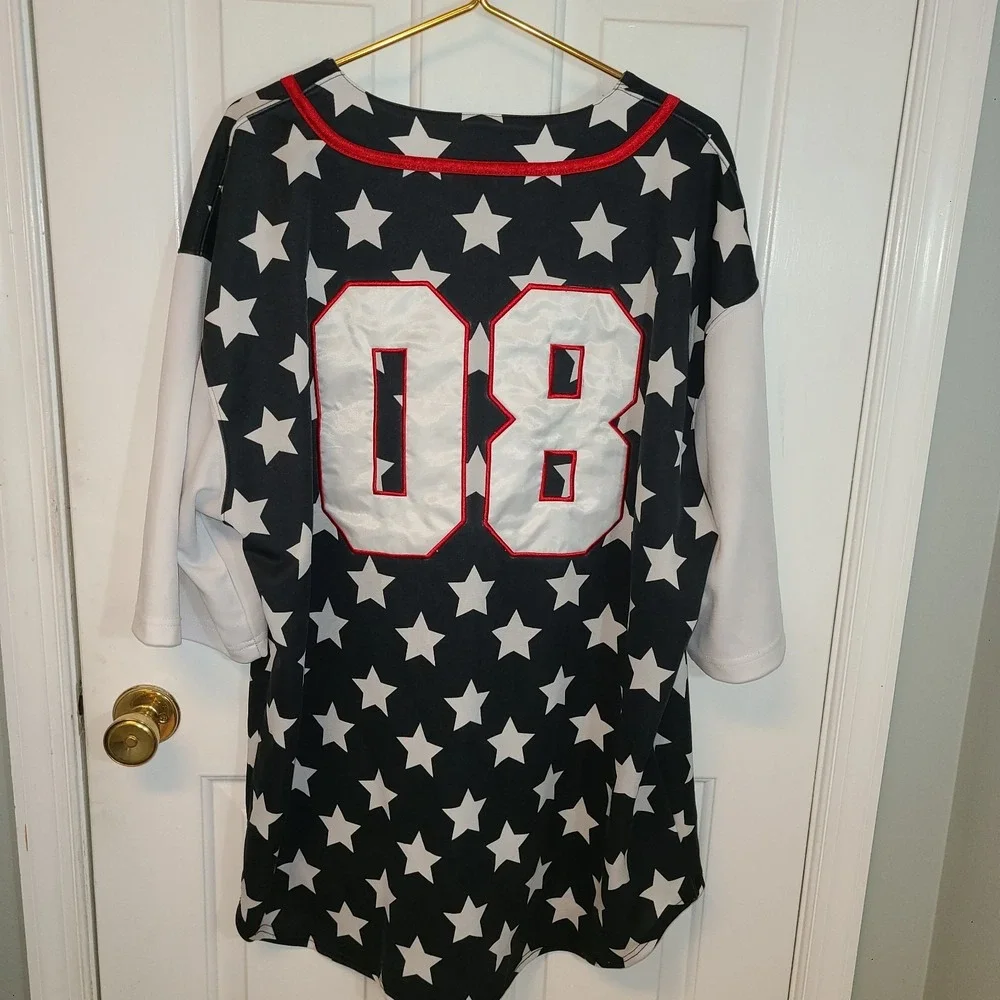 BTL Beyond The Limit Mens Button Up‎ Short Sleeve Stars Baseball Jersey 4XL